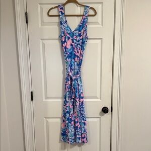Floral Sleeveless Dress - Blue and Pink